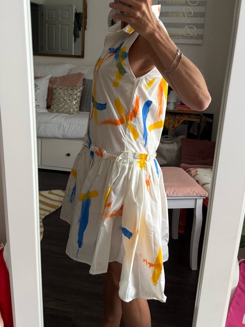 Avant Garde Painterly Brush Stroke Dress Drop Waist Bubble Hem Wearable Art - Picture 4 of 12